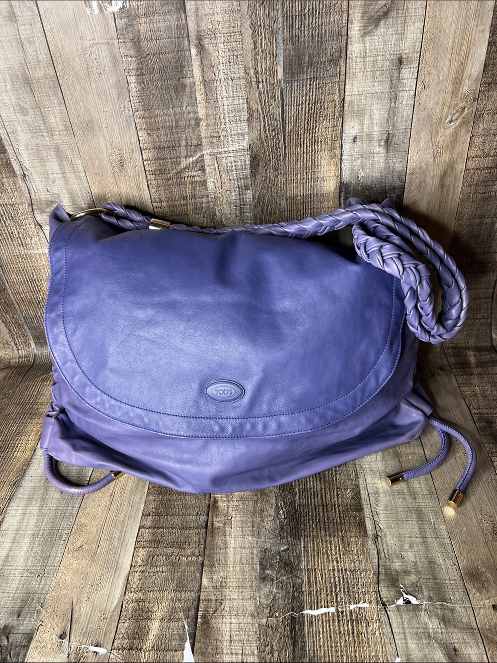 Tod's Purple xtra large Leather Braided-Handle Shoulder Bag